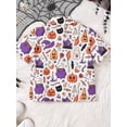 thumbnail image 6 of JYYYBF Toddler Boys Halloween Outfits Bowtie Ghost Pumpkin Print Turn-Down Collar Short Sleeve Shirts Tops Shorts 2Pcs Clothes Set, 6 of 9