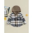 thumbnail image 3 of Toddler Baby Boy Girl Fall Winter Clothes Flannel Hooded Plaid Shirt Jacket Button Down Shacket, 3 of 7