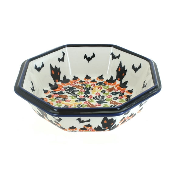 Blue Rose Polish Pottery Haunted House Large Octagonal Bowl