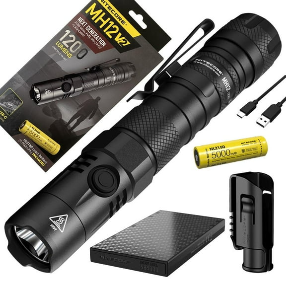 COMBO: Nitecore MH12 V2 CREE XP-L2 V6 LED Flashlight -1200 Lumens w/ 21700 Battery and Nitecore NB5000 5,000mAh Power Bank