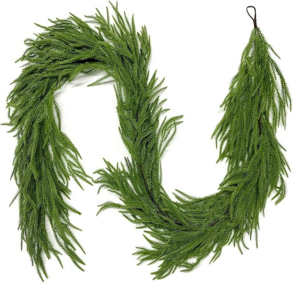 KOYPTL 8.86ft Christmas Garlands Norfolk Pine Garland Real Touch Artificial Faux Greenery Garland for Table, Mantle, Staires, Wall Holiday Indoor Outdoor Christmas Decorations