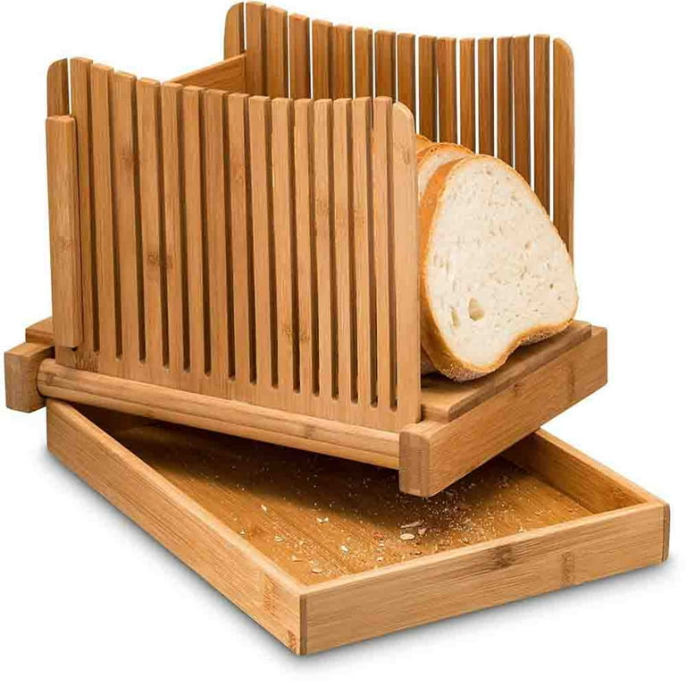 Bread Slicers for Homemade Bread Cakes,100% Organic Bamboo Bread Slicing  Guide, Compact Foldable Bread Cutter Guide, Enhanced Bamboo Wooden Bagel  Slicer 