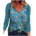 thumbnail image 1 of PVCS Hauts pour Femmes Col en V Imprimé Manches Longues Blouse Décontractée Ample T-shirt, 1 of 5