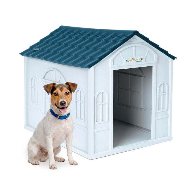 Casa Para Perros Chico MascoAmigo Con Puerta Metálica Térmica De Plástico 75x65x63 Cm Azul