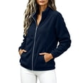 thumbnail image 2 of Keeplus Full Zip Jacket for Women Solid Stand Collar Long Sleeve Side Zip Pockets Classic Fall Winter Outerwear, 2 of 8