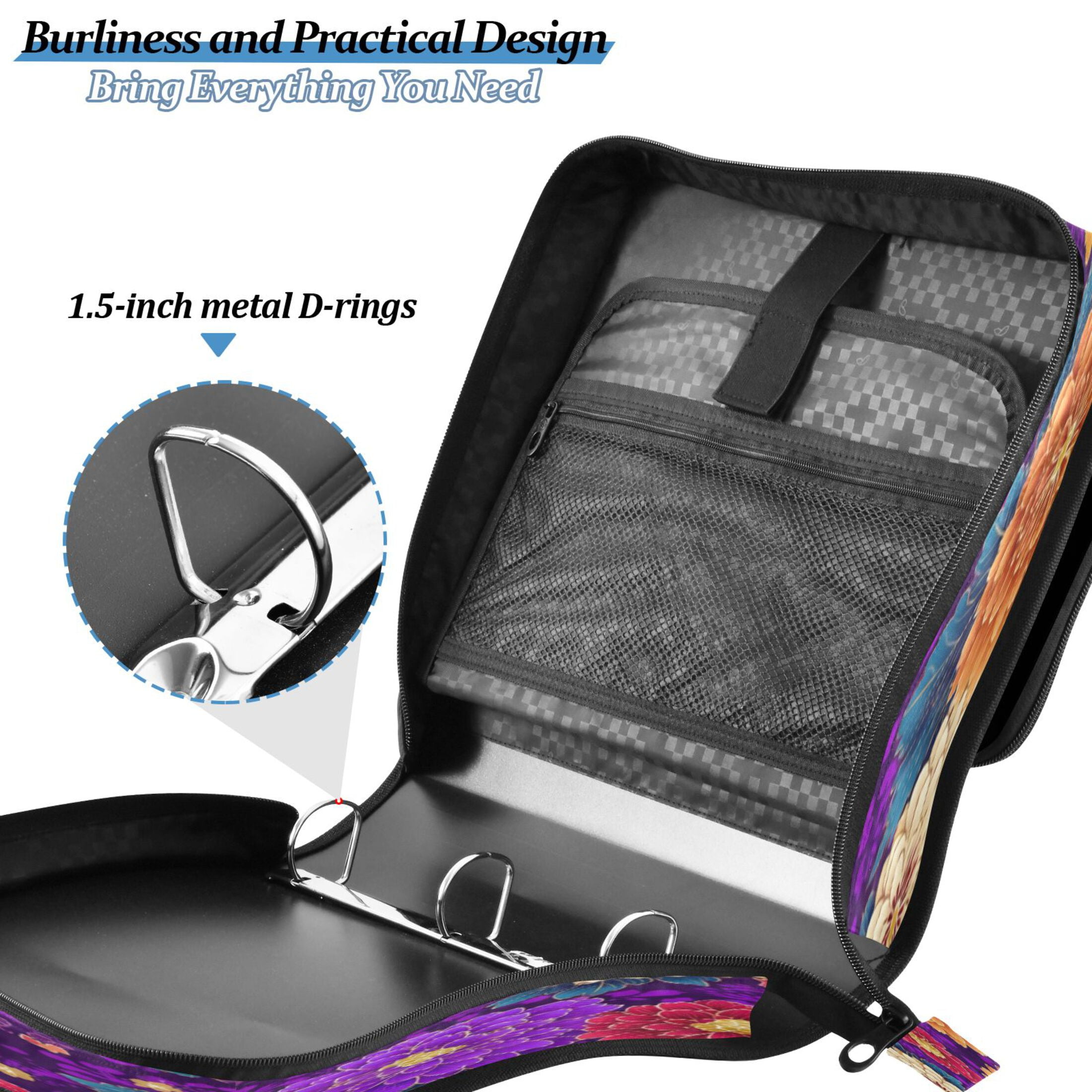 Circular Folder Package 13.6*3.5*12.4 Inches ,Binder Bag，Binder Organizer，Zipper Binder，3 Ring Binder ,Suitable for Work or School Teacup Japanese Flowers