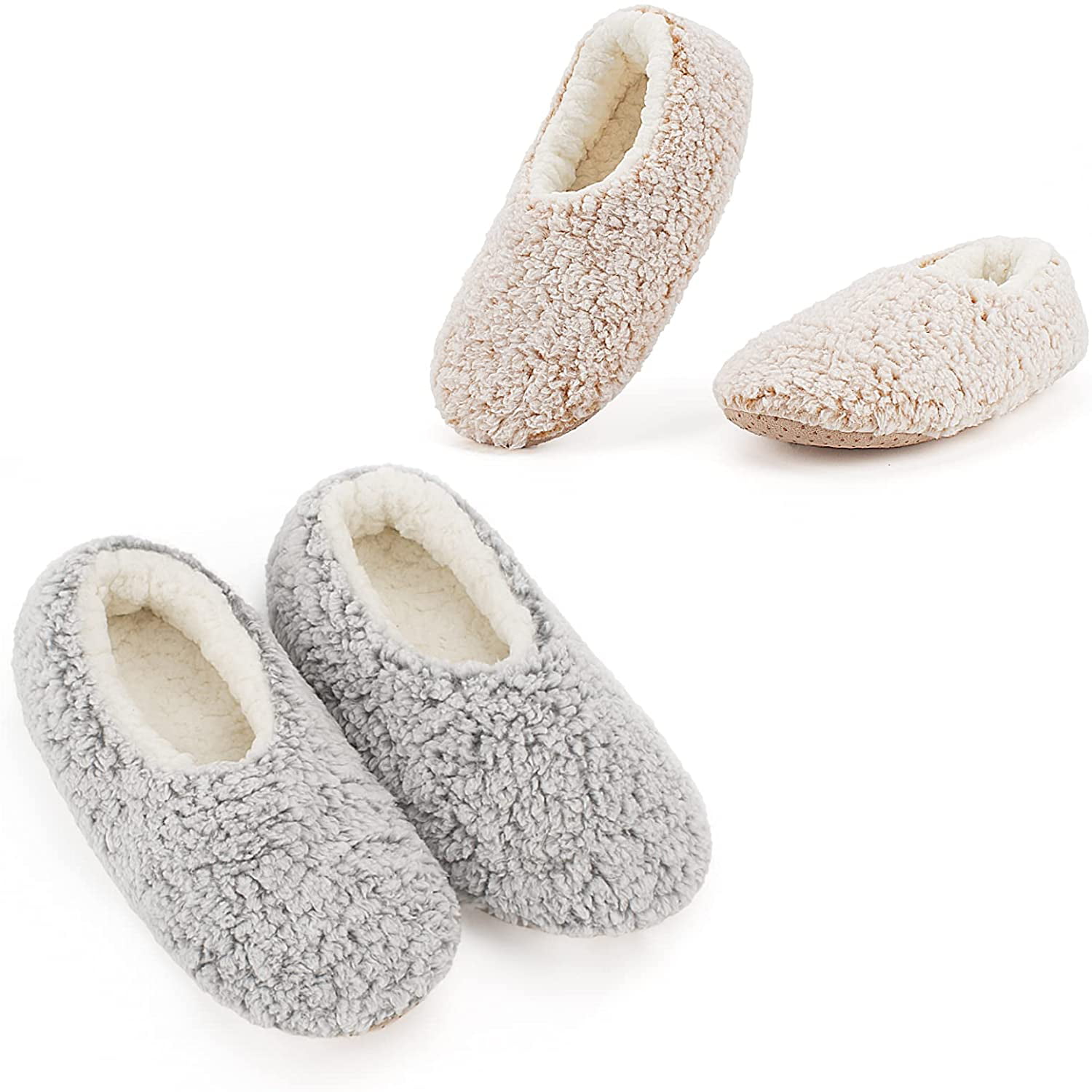 Cable Knitted Non-slip Fluffy Winter House Bedroom Slippers Cozylook 2-Pair Women's Soft Sole Slipper Socks with Grippers Thick Warm Cozy Sherpa Lined Home Socks Set