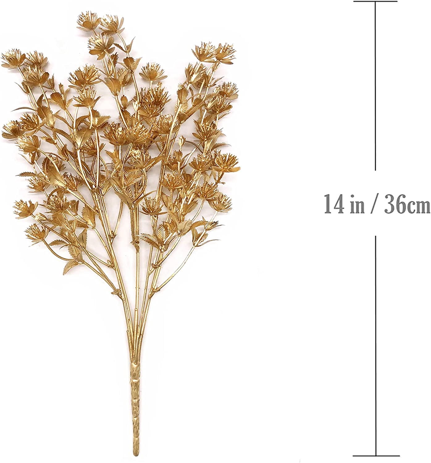 Morttic Artificial Golden Baby Breath Flowers, Plastic Fake Gypsophila Flower for Indoor Outdoor Christmas Wedding Home Party Table Arrangement Decoration DIY Planter Filler Gold Leaves Decor - 3 Pack