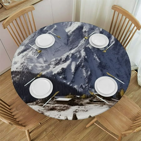 

Autua Snow Covered Mountain Round Tablecloth Stain Resistant Washable 100% Polyester for Picnic Dining Kitchen Farmhouse with Elastic Edge 54 -58