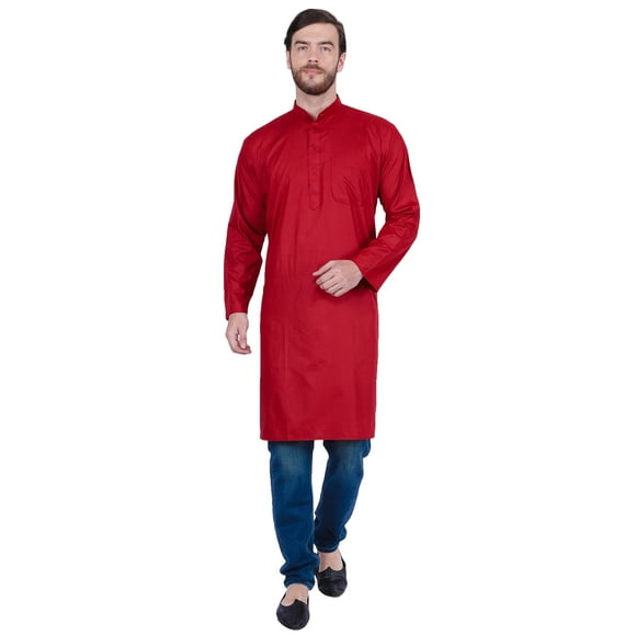 Maple Clothing Cotton Men's Long Kurta Indian Apparel (Red, XL)
