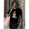 thumbnail image 2 of Women's T-Shirt Easter Rabbit Carrot Vintage Short Sleeve Casual Tee Classic Crew Neck T Shirt for Women Black, XL, 2 of 7