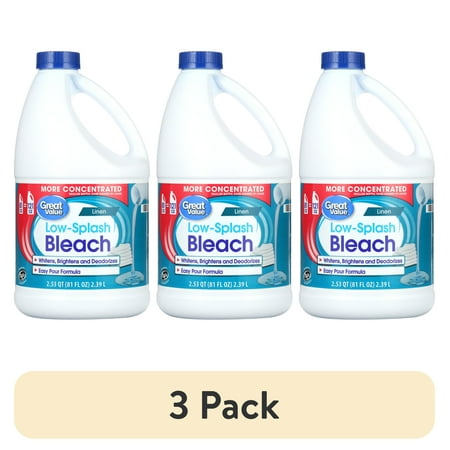 (3 pack) Great Value Low-Splash Bleach, Linen Scent, 81 fl oz