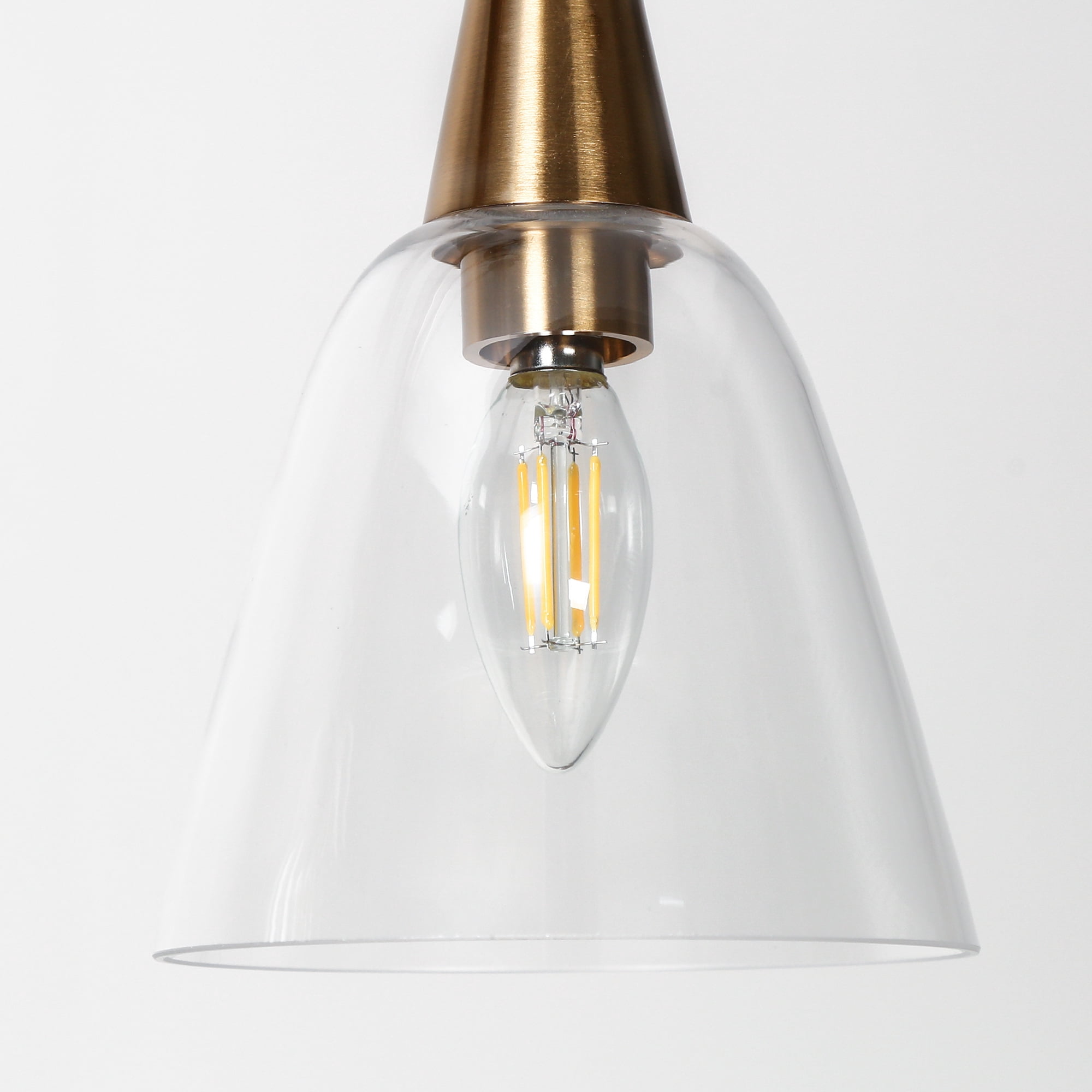 LNC 3-Light Polished Gold Modern Clear Glass Linear LED Large Hanging Pendant Light
