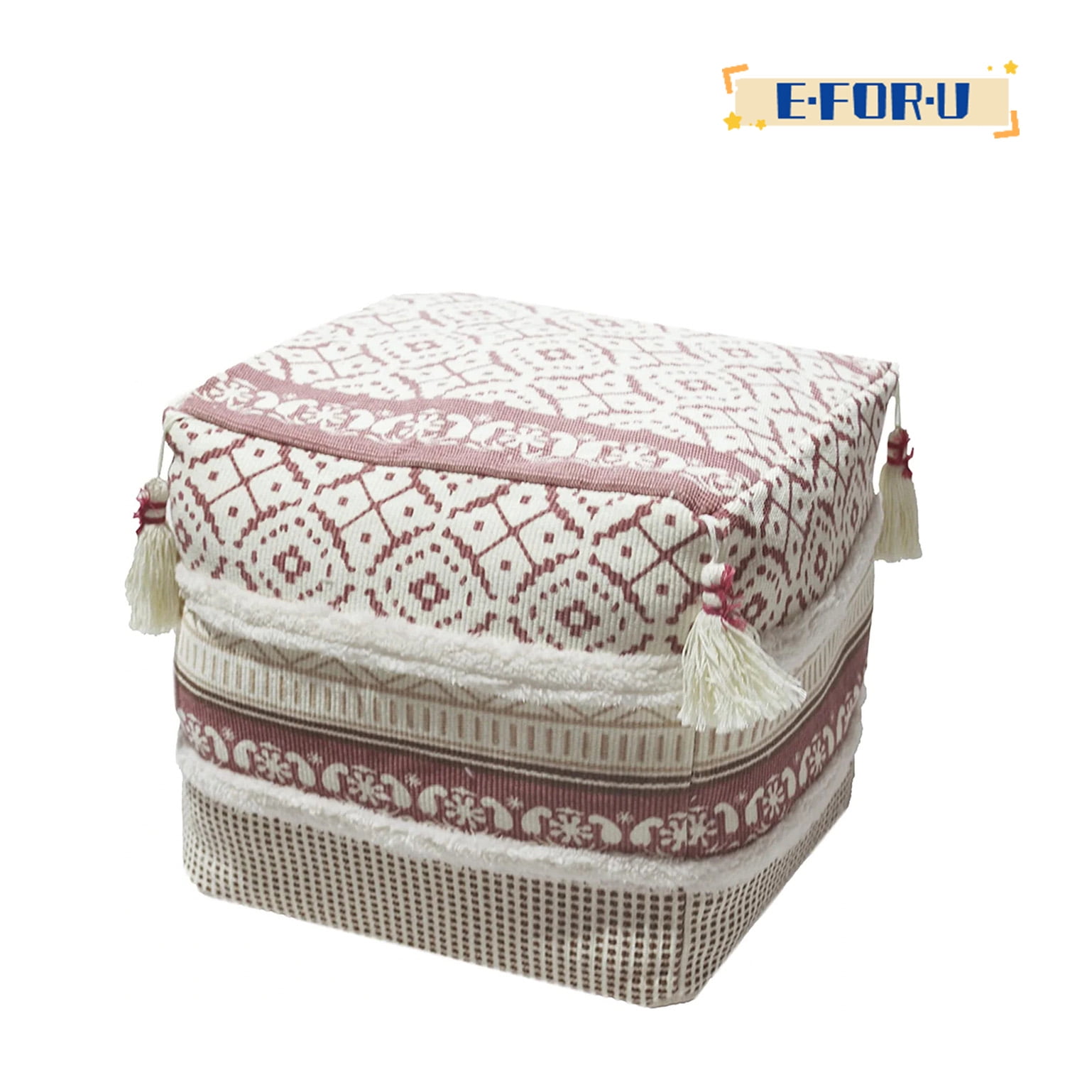 Boho Unstuffed Ottoman Pouf Cover, Square Tufted Decorative Poufs Foot Rest with Big Tassels