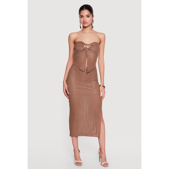 Women's Side Slit Crochet Overlay Midi Skirt