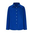 thumbnail image 3 of Yuyuzo Womens Long Sleeve Button Down Shirts Solid Color Collared Tshirts Tops Casual Loose Basic Fall Trendy Blouse Tops Blue, 3 of 5