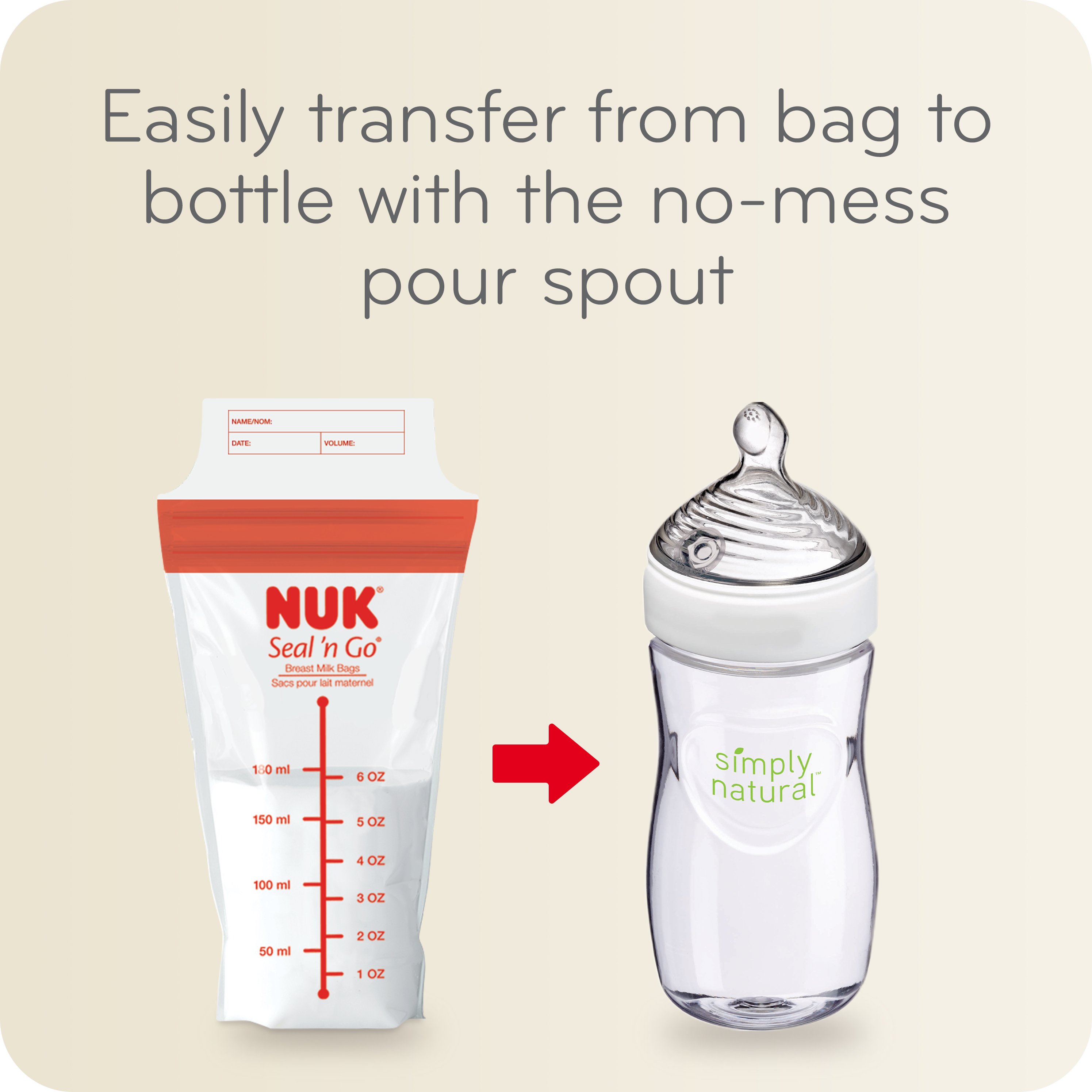 thumbnail image 7 of NUK Seal 'n Go Simply Natural Breast Milk Bags, 100 Pre-Sterilized Storage Bags, 6 oz (180 ml), 7 of 7
