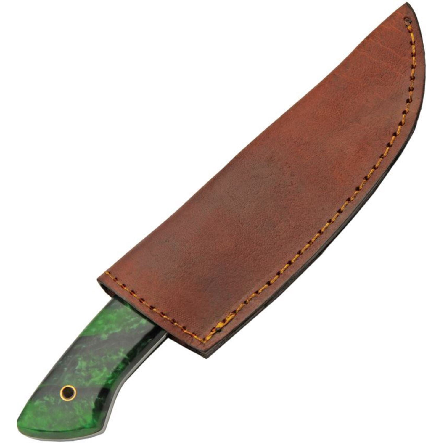 SZCO 9 Inch Emerald Wave Hunter Knife Full Tang Stainless Steel Blade Green Resin Handle With Leather Sheath Outdoor Knife