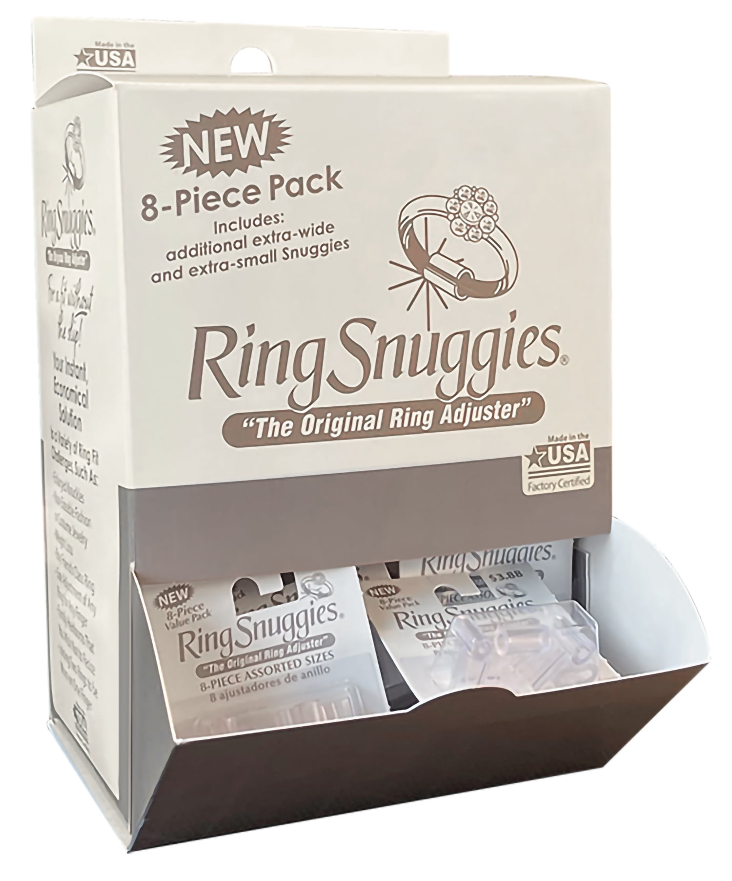 Ring Snuggies "The Original Ring Adjuster" – Clear Plastic, 8-Piece Value Pack