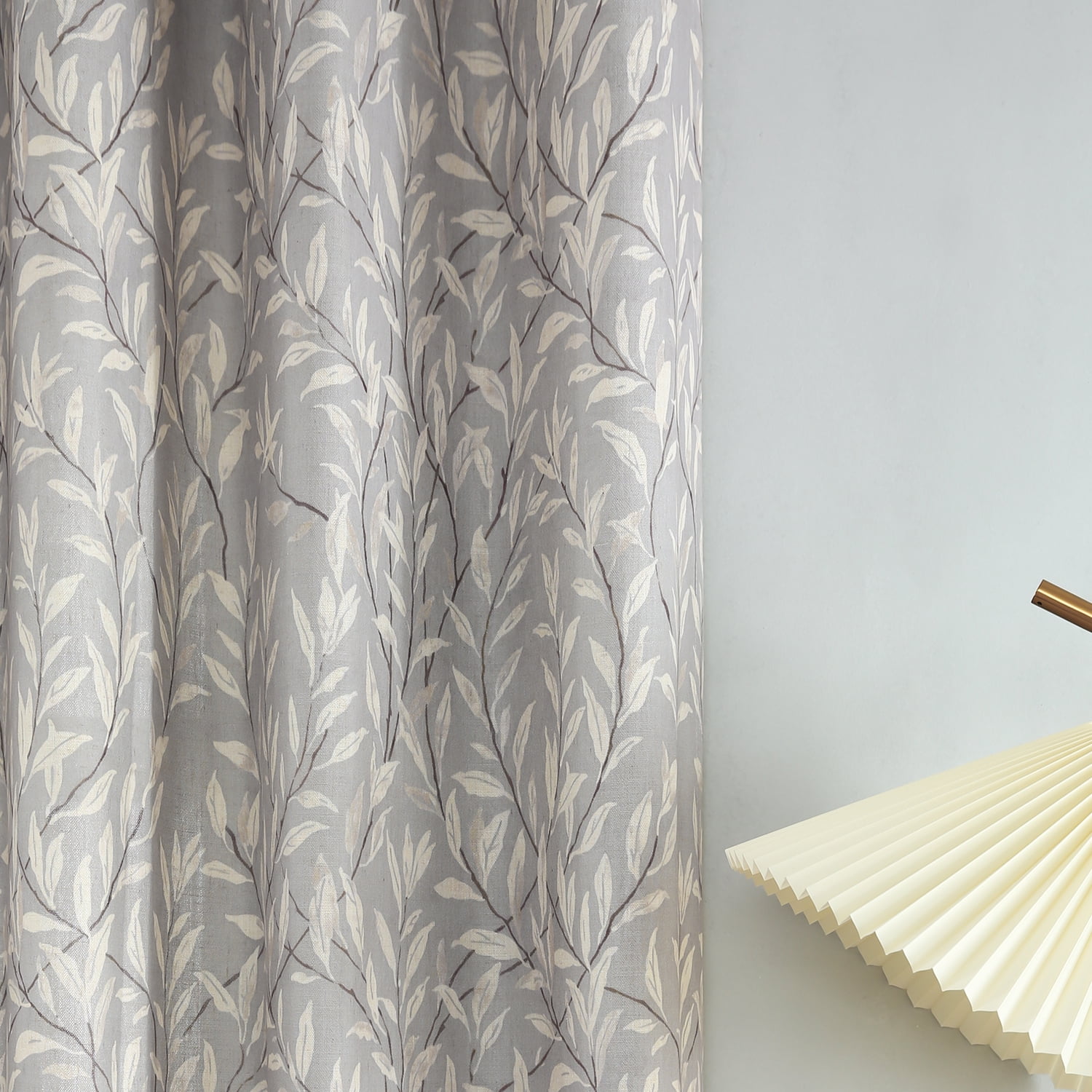VOGOL Leaves Printed Decorative Farmhouse Window Treatments, Light Filtering Draperies for Bedroom Home Office, W52"xL96", One Panel, Grey