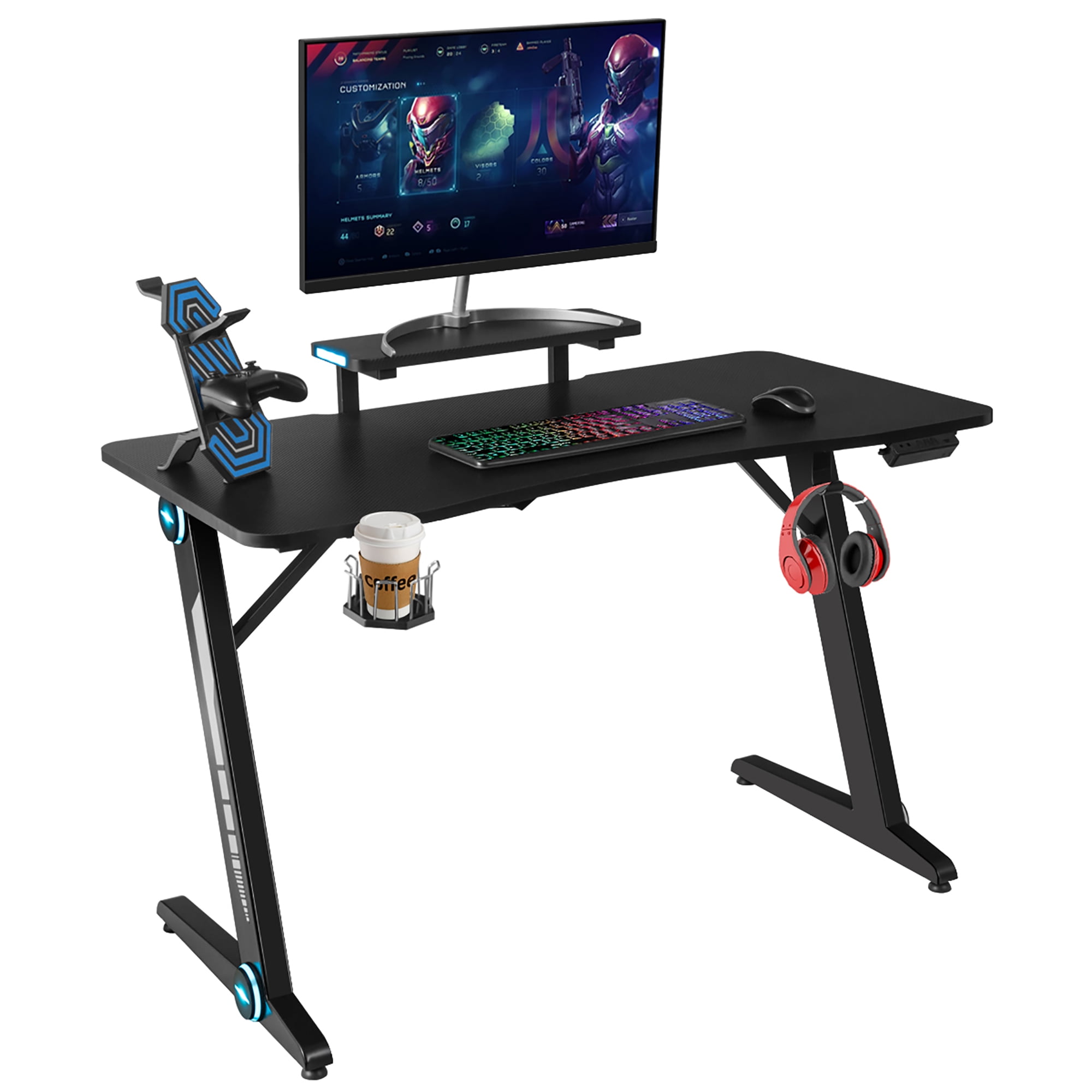 Costway Gaming Desk PC Computer Table w/RGB Lights Monitor Shelf