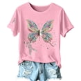 thumbnail image 5 of Puliio Womens Butterfly Ribbon Print T Shirt Short Sleeve Casual Awareness Summer Daily Tee, 5 of 5