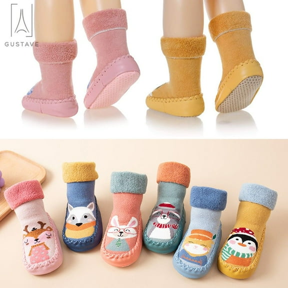 Gustave Baby Boy Girls Toddlers Socks Animal Moccasins Non-Skid Indoor Slipper Winter Warm Infant Booties Shoes (12-18 Months)