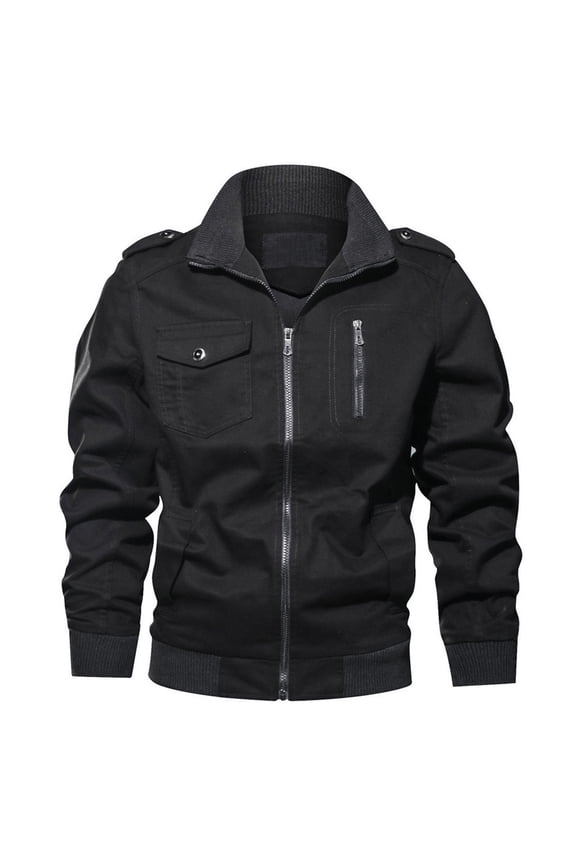 Sailing Jacket for Men Men's Plus Size Military Clothes ZipperCasual Jacket Stand Collar Light Jacket Men Black XX-Large