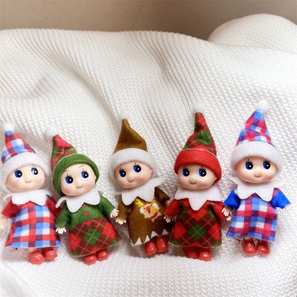 Mini muñecas elfo bebé de Navidad, elfos pequeños, manualidades de bondad brillante, muñecos de bebé, decoración de juguete en el estante, regalo para niña y niño