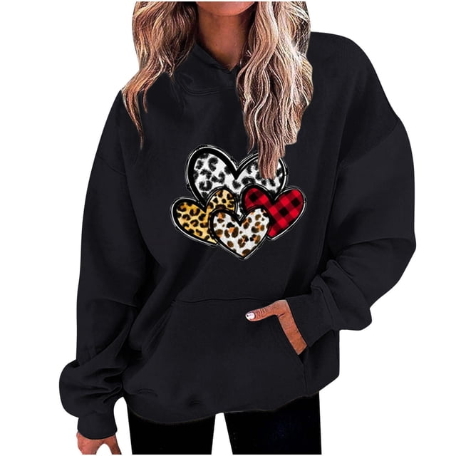Birdeem Mode Décontractée pour Femmes Impression de la Saint-Valentin Hauts à Manches Longues Sweat à Capuche