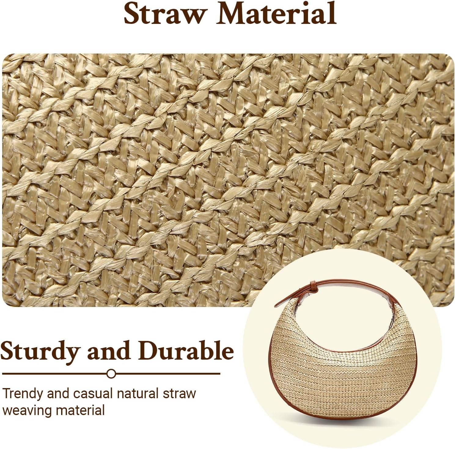 CAILDANL Straw Crossbody Bag for Women Beach Woven Hobo Handbag Summer Chic Crescent Shoulder Purses with Adjustable Strap