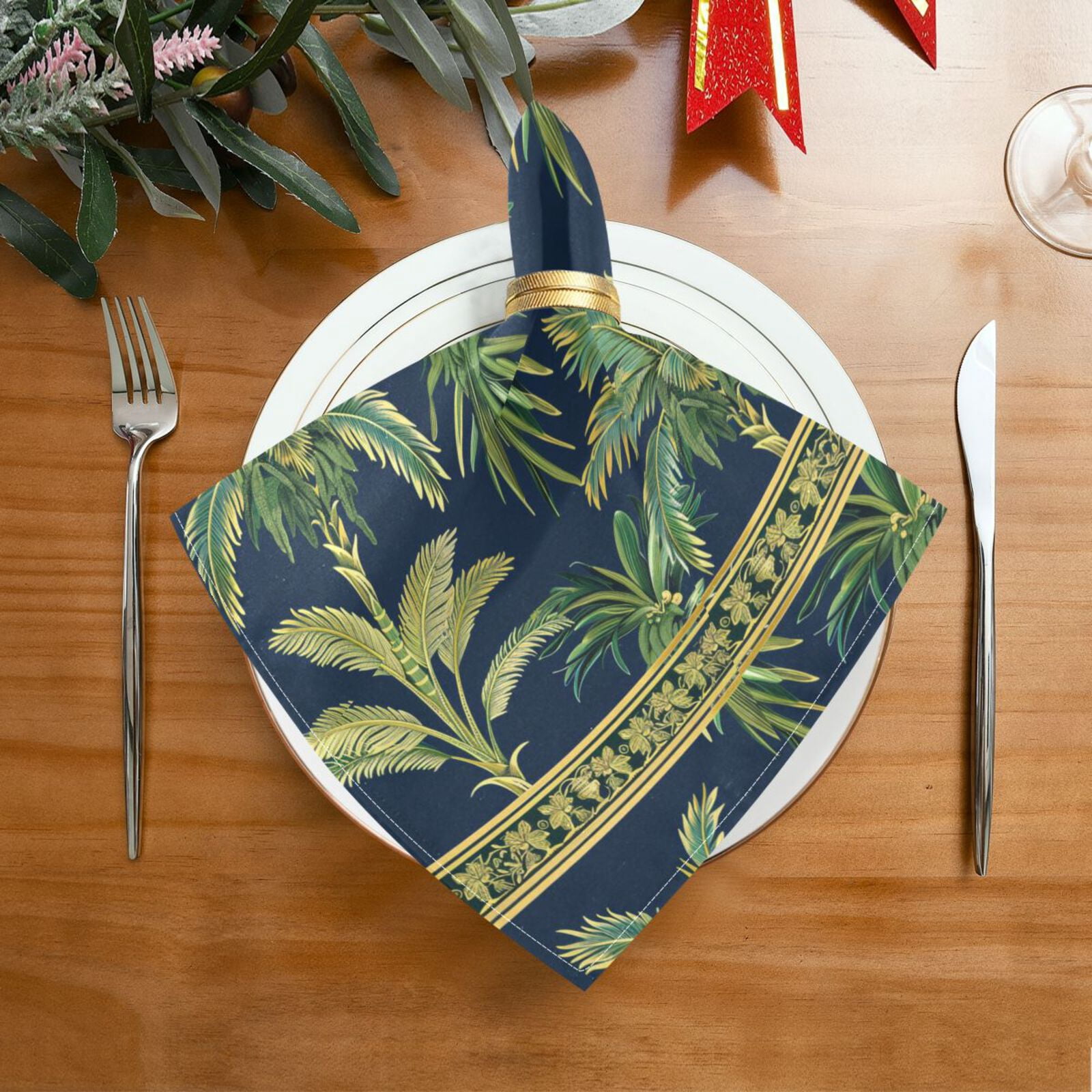 JSTEL Bohemian Palm Trees Leaves Cloth Napkins Set of 6, 20x20 Inch Washable and Reusable Napkin for Decoupage Dinner Party Everyday Use