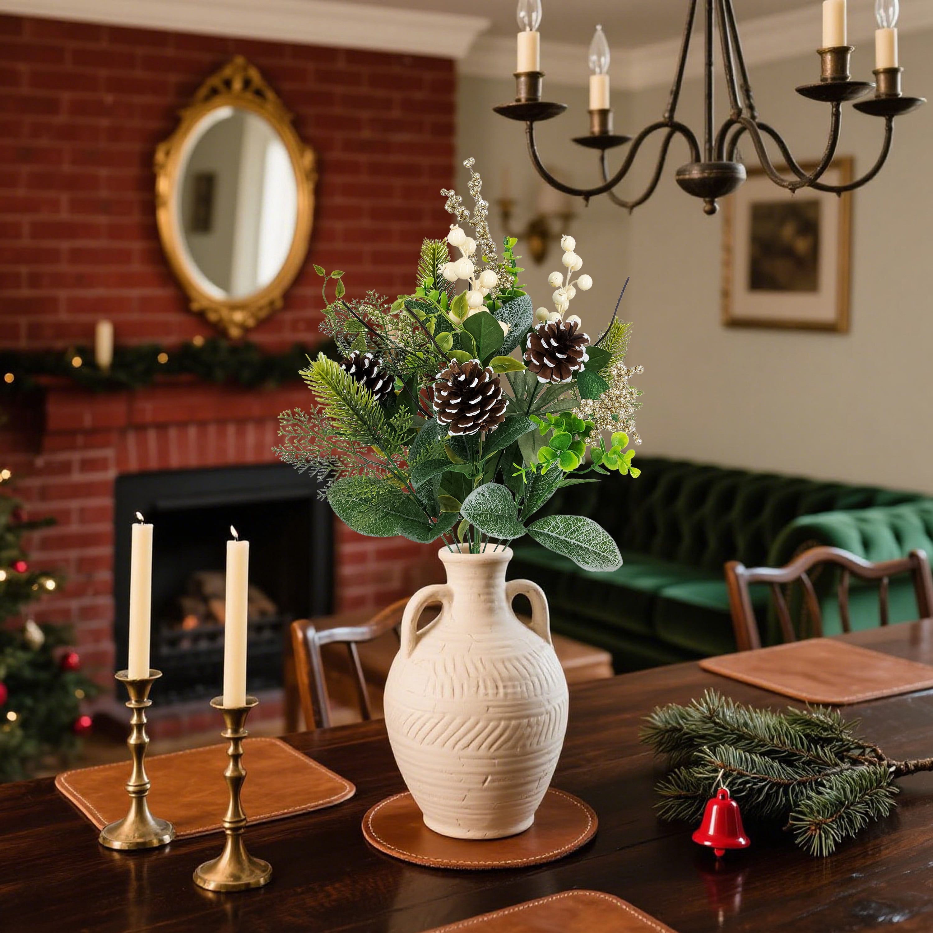 Mainstays 22-Inch Artificial Indoor Mixed Greenery And Berry Bouquet, Green/White