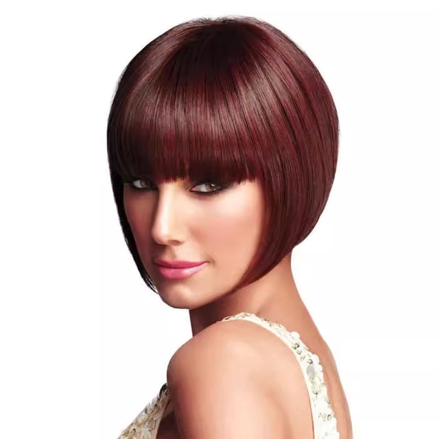 Peluca de cosplay, color marrón, corte bob con flequillo, 28 cm, sintética, para adulto
