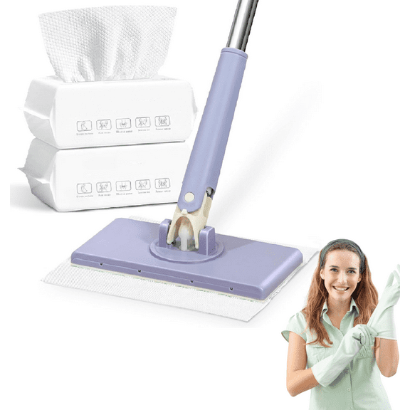 Automatic Cloth Changing Mini Mop, 360°Rotating Automatic Cloth Changing Mop with 100Pcs Face Towels, Automatic Mini Mop, Hands-Free Mini Mop , 360 Rotating Head (Purple,37 in)
