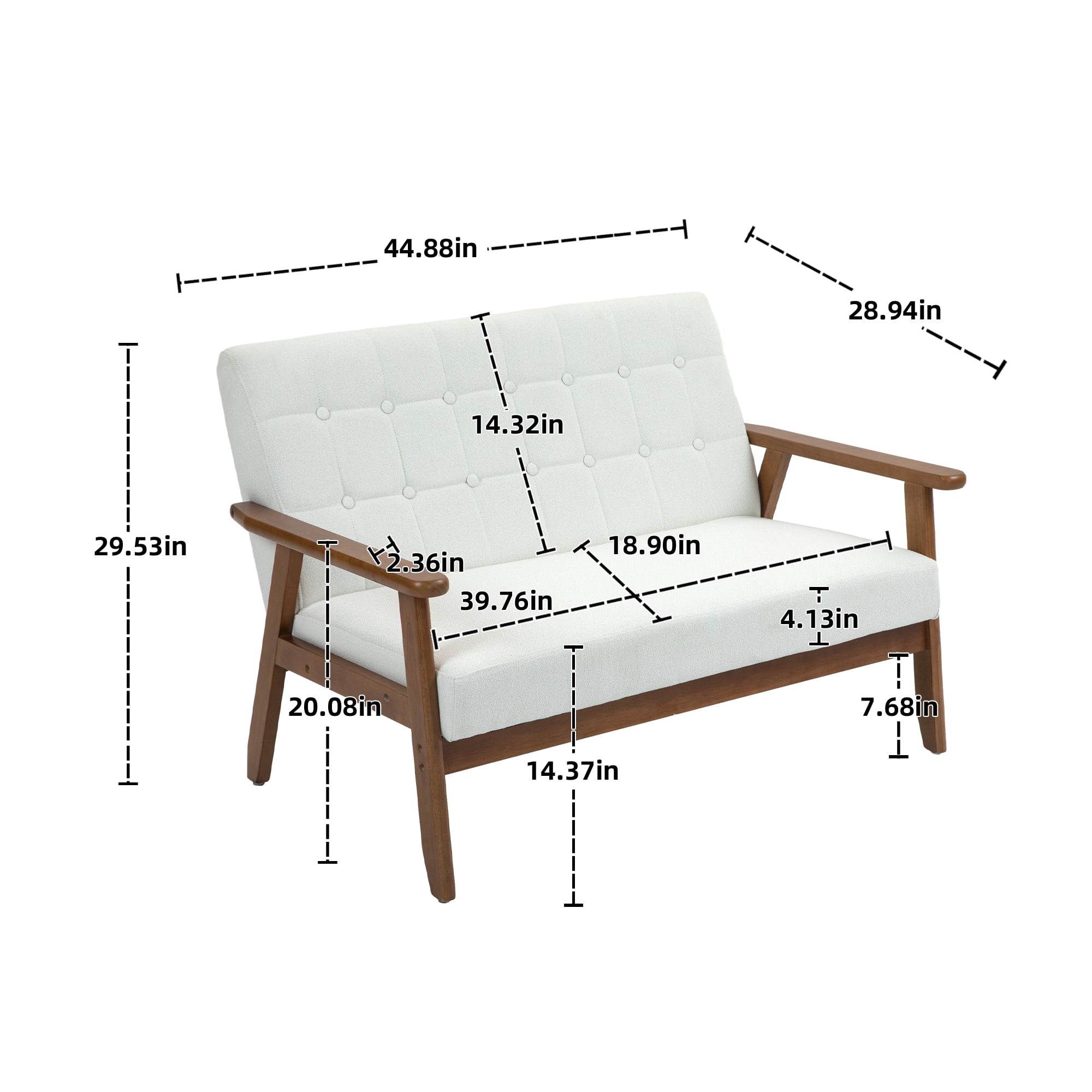 Miniyam Mid Century Modern Loveseat,2-Seat Linen Fabric Upholstered,Reading Couch,Accent Sofa,White