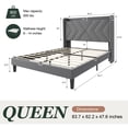 thumbnail image 4 of Amolife Queen Size Platform Bed Frame with 4-in-1 Charging Station & Storage Shelf, Upholstered Velvet Wingback Headboard, Gray, 4 of 13