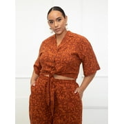 ELOQUII Elements Women's Plus Size Printed Tie Front Shirt