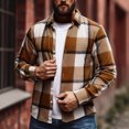 thumbnail image 3 of ZCFZJW Men's Flannel Shirts Fall Winter Lightweight Casual Button Down Plaid Shirt Long Sleeve Fleece Shacket Jackets Khaki L, 3 of 9