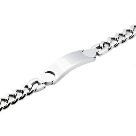 Arista Solid Plain ID-Engraveable Men's Bracelet with Chain in Stainless Steel, 8.5"