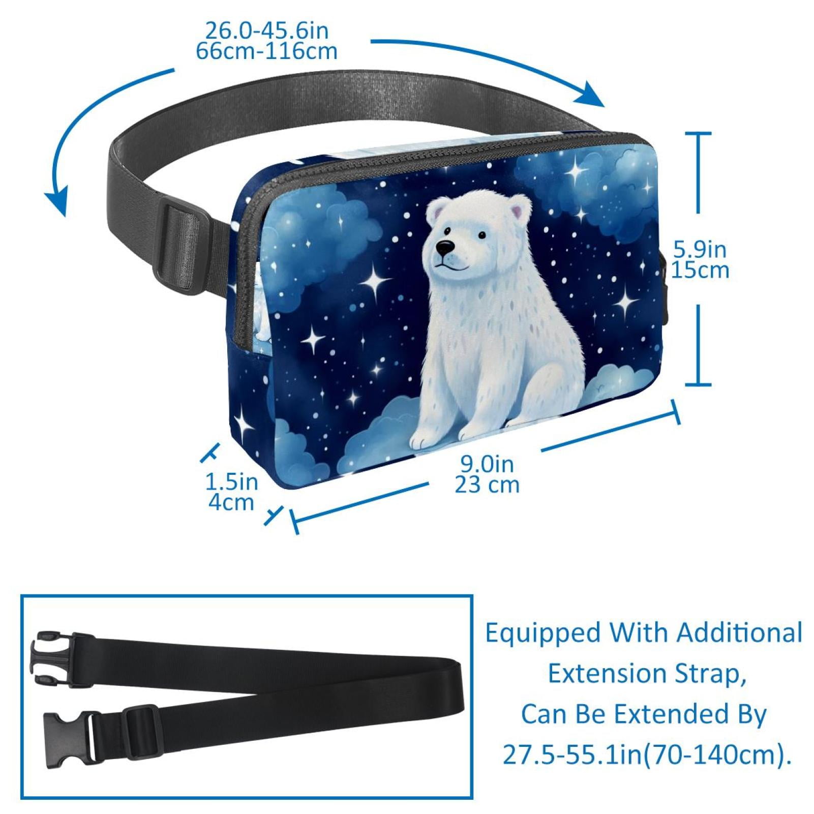 Starry sky polar bear Adjustable Lightweight Waist Bag with Extension Strap - Unisex Crossbody Bag Running Belt
