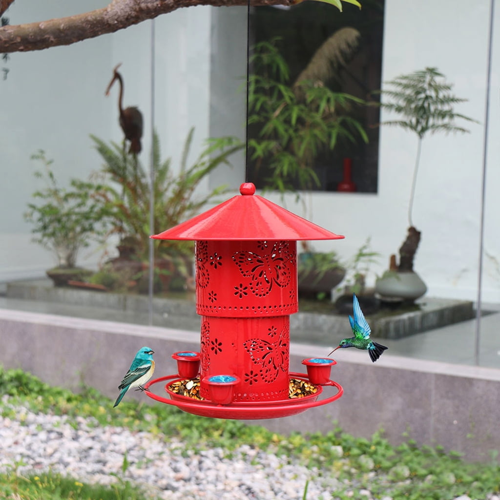 BQBQERT Outdoor Bird Feeder Red Hummingbird Feeders with 3 Water Cups Easy Garden Yard Red Lantern-shape Ornaments