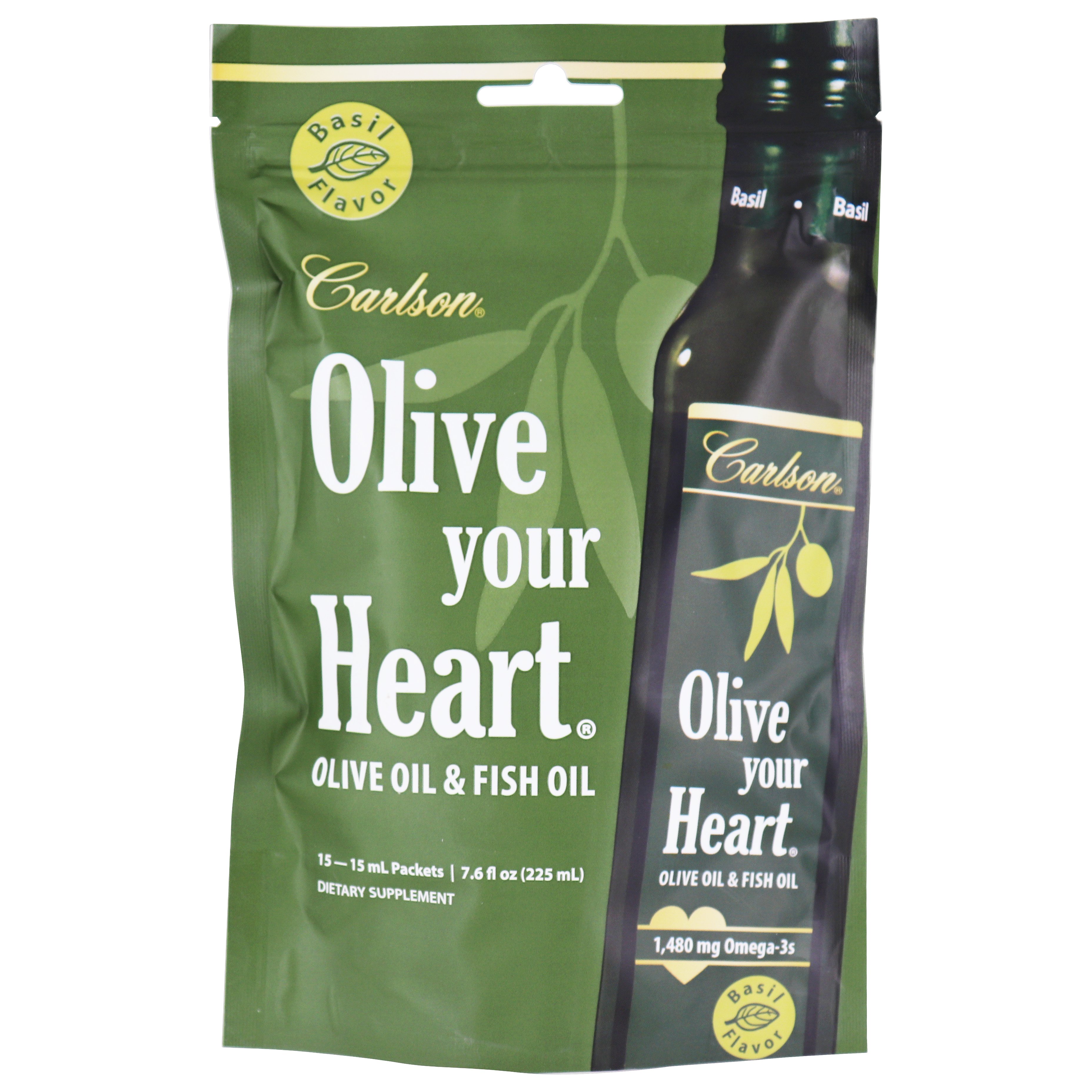 Carlson Labs Olive Your Heart Olive Oil & Fish Oil Packets Basil 15