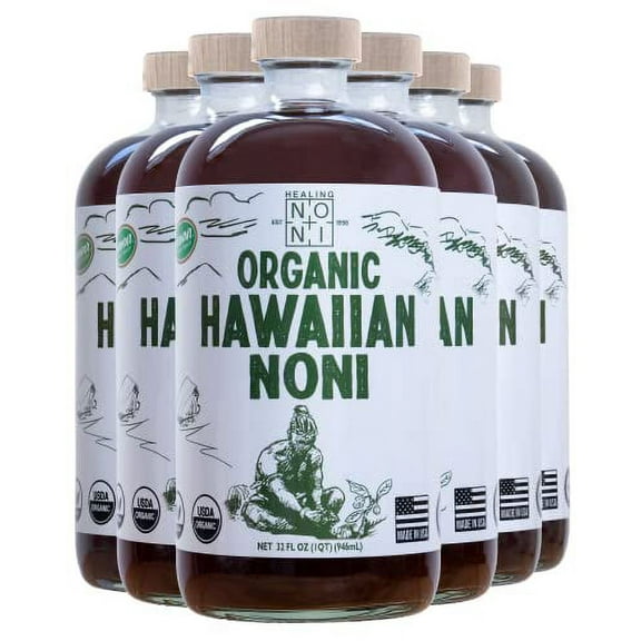 Healing Noni - Organic Hawaiian Noni Juice - 12 Pack of 32oz Glass Bottles