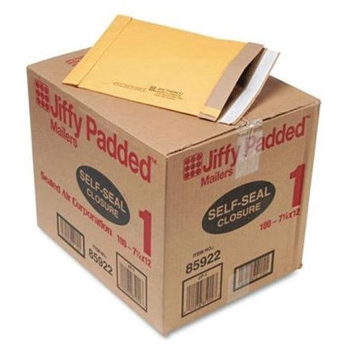 Sealed Air Jiffy Padded Self Seal Mailer, #1, 7 1/4 x 12, Natural Kraft, 100/Carton