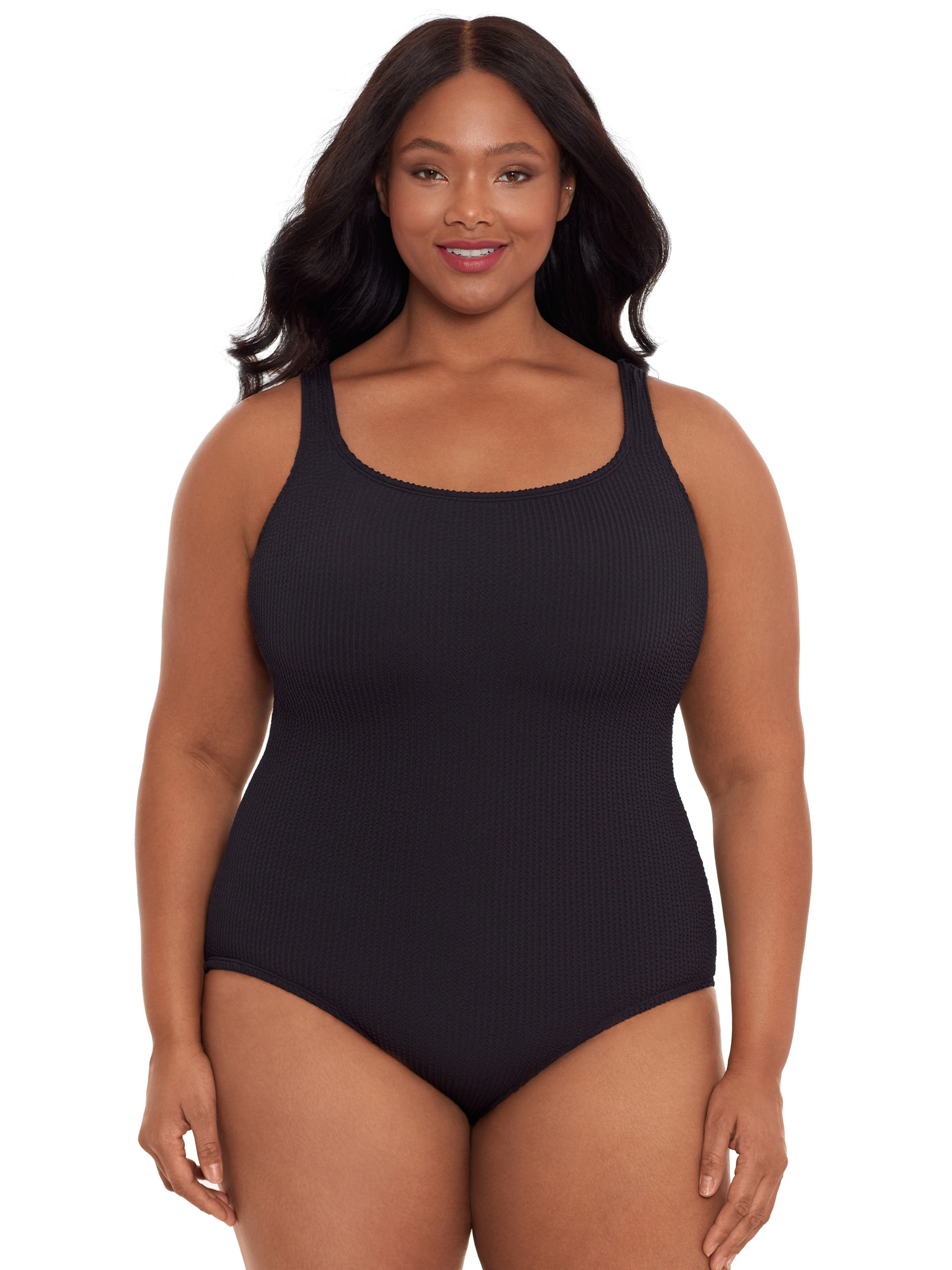Time and Tru Women's and Women’s Plus Size Solid Crinkle One Piece Swimsuit - image 2 of 10