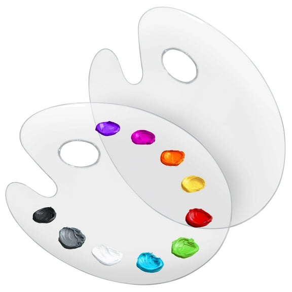 U.S. Art Supply 9" x 11.8" Clear Oval-Shaped Acrylic Painting Palette (Pack of 2) - Transparent Plastic Artist Paint Color Mixing Trays - Non-Stick, Easy Clean, Mix Acrylic, Oil - Adults Kids Students