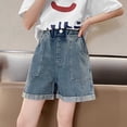 thumbnail image 5 of QIUOMBBP Girl's Loose Wide Leg Short Jeans Elastic Waist Solid Color Denim Shorts Summer Comfy Shorts Trousers Blue 6-7Years, 5 of 10