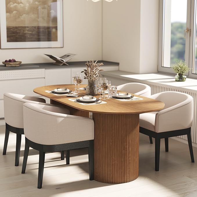 Guyou Modern Upholstered Dining Chairs Set of 4, Farmhouse Linen Kitchen & Dining Room Chairs with Armrests, 18" W Wooden Barrel Accent Chair Armchair for Dining Room Living Room Bedroom, Cream