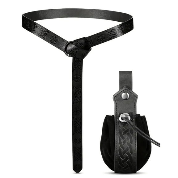 ZYHARUKO Medieval Keltic Embossed Waist Belt Vintage Knight Belt Bag Men Women Belt Drawstring Purse Unisex Costume Accessories